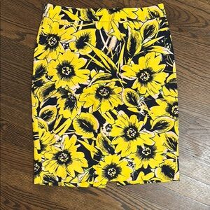 J Crew Floral Yellow Pencil Skirt
